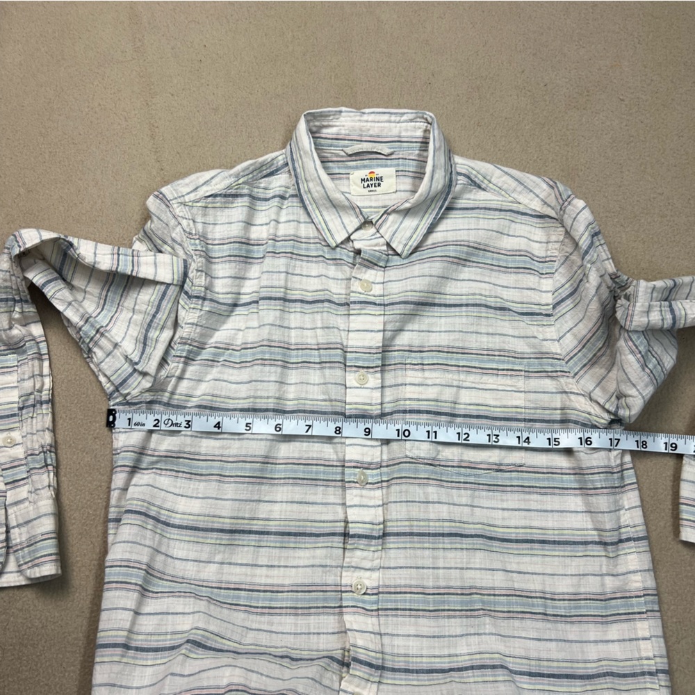 Marine Layer Shirt Men’s Small White Blue Stripe Button Up Cotton Long Sleeve - Picture 4 of 9